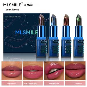 4 Bộ Son Môi Đổi Màu Tông Màu Ấm Áp Mắt Mèo Lấp Lánh Kim Cương Sáng Bóng Dưỡng Ẩm Không Dính Chống Thấm Nước Bộ Trang Điểm Môi