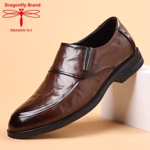 DRAGON-FLY | Mens Business Formal Breathable Leather Easy-on Pointed Shoes