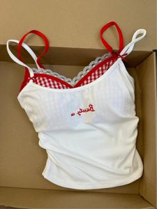 เสื้อกั๊กสายเดี่ยวลายสก็อตพร้อมแผ่นเสริมหน้าอก ทรงเข้ารูป สำหรับผู้หญิง เสื้อชั้นในแบบมีโครง ทรงเข้ารูป ฤดูร้อน 2024