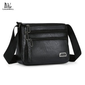 LouisWill Men Shoulder Bag PU Leather Waterproof Messenger Bag Commuter Bag Business Bag Lightweight Casual Bag Fashion Leisure Sport Street Bag for College Student