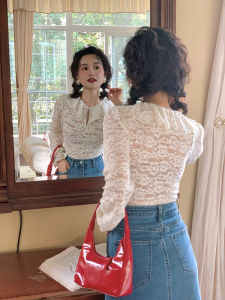 Yuan Ying Retro French Style Doll Collar Lace Base Shirt Womens Slim Long Sleeve Design Sensation Top For Autumn Winter