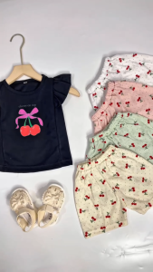 Setelan Cherry Pita 0-4 tahun Set Baju dan Celana Anak Perempuan Gubaby