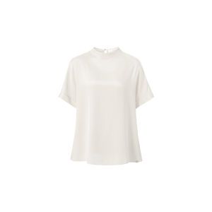 HUI Silk Short Sleeve T-Shirt Stand Collar Drop Shoulder Chinese Style True Silk Shirt Commute Style Universal Fit Daily Wear