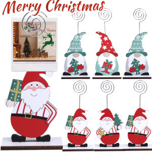 Christmas Wooden Memo Labels Paper Stand Clip Photo Clamp Stand Decor Party Table Number Display Holder Cartoon Vertical Name Card Fixing Clip