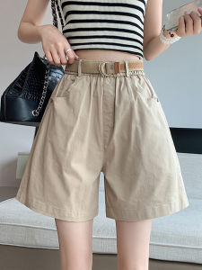 Cotton Linen Workwear Shorts Women Summer Thin High Waist A-Line Wide Leg Pants Mid-Length Loose Five-Quarter Pants