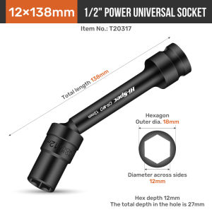Hi-Spec Impact Universal Joint Set 1/2" Drive 360-Degree Swivel Socket Adapter High-Torque CR-MO Steel Automotive Hand Tool