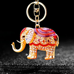 Creative Diamond Embedded Elephant Keychain Metal Womens Handbag Pendant Keyring Circle Festive Gift Cartoon Series Zinc Alloy