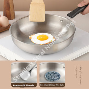 Stainless Steel Frying Pan Wok Uncoated Home Thickened NonStick Cook Pot Gas Stove Induction Universal Saucepan Kitchen Cookware
