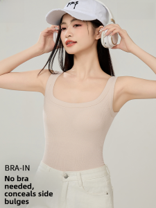 Miiow | Cat Lady Color Vest Strap Women Inner Match Ribbed Belly Cover Large Size No Bra Square Collar Sleeveless Top Outerwear