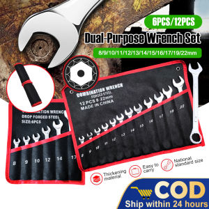 Original Tools Combination Wrench Spanner Set 12PCS 8-22MM Canvas Bag High Quality Steel Storage For Motorcycle Full Socket Ratchet Open Ratcheting Ended Kits Heavy Duty Wrench Tools Set Japan