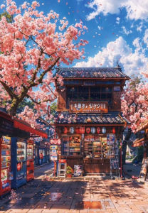 Scenic Cherry Blossom and Japanese Architecture Jigsaw Puzzle 500/1000/1200/2000PCS Stress Relief Puzzle Wall Art Decor Gift