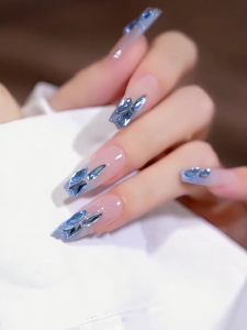 Light Blue Manicure Jewelry Small Size Flat-Bottomed Fancy Shape Rhinestone Mixed Glass Drill Pointed Bottom Crooked Heart Super Flash Big Diamond Nail Ornament