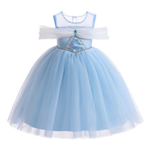 2025 New Ice Princess Elsa One Shoulder Dress Girls Fairy Style Birthday Party Cotton Soft Processing mid High Waist Skirt