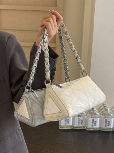 Trendy Chain Triangle Womens Crossbody Bag Single Shoulder Bag Small Niche Design Korean Fashion Mini Dumpling Shape Bag