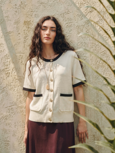 Basic House | Black and White Color-block Short Sleeve Knit Top with Silk
