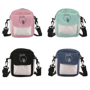 กระเป๋าแมสเซ็นเจอร์สะพายไหล่ผ้าใบลายพิมพ์ลายการ์ตูนของผู้หญิงกระเป๋าแฟชั่นมีฝาปิดสียอดฮิต