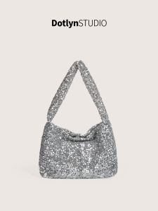 Shiny Blingbling Luxury Handbag Commuter Sequin Womens Bag Soft Polyester Material Magnetic Buckle Closure Dumpling Shape