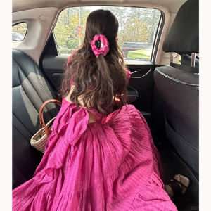 CHANGTONG | Travel Vacation Style Beautiful Mini Dress French Elegance Hot Pink Maxi Dress Women Summer Loose Back V-neck X-shaped Long Skirt