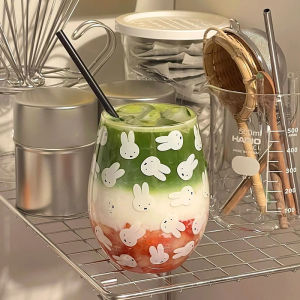 Summer Layered Romance High Aesthetic Value Womens Glass Cup Large Capacity Juice Cup round Shape Cartoon Design from China