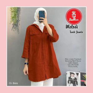 Kemeja Lengan Panjang Linen Premium Atasan Wanita Model Fashion Casual Melodi Tunik Jumbo - XELLEA