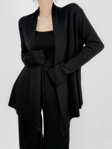 CHOEFULYN | Premium Loose Black Mid Length Knit Cardigan