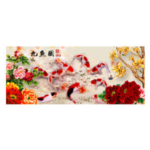 DIY 5D Peony and Nine Fish Diamond Cross Stitch Kit for Wall Decor Home Embroidery Creative Art Gift