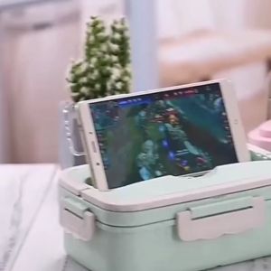 Multifunctional Wheat Straw Lunch Box with Tableware Bpa Free Lunch Box with Phone Holder Food Container