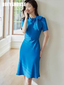 HOÀN TIỀN 15% - Đầm đuôi cá cổ tròn đính nơ màu xanh coban