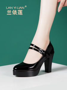 LANYILIAN | Platform Chunky Heel Pumps Women T-Strap Waterproof Stage Shoes Patent Leather