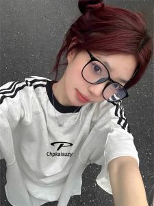 Áo Thun Tay Ngắn Mùa Hè Mỏng Màu Trắng Xám Thêu Chữ Thêu Họa Tiết Cổ Tròn Dáng Rộng Cotton Phong Cách Retro Thương Hiệu Mỹ