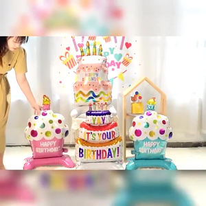 BAlon standing Cake Happy Birthday jumbo/Balon Foil 3D Stand Cake Tart Happy Birthday Ukuran Besar
