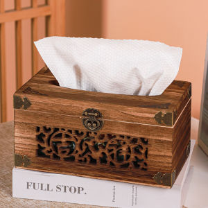 Retro Carved Wooden Tissue Box Hotel Preferred High Aesthetic Value Living Room Bedroom Storage Organizer Dustproof Design