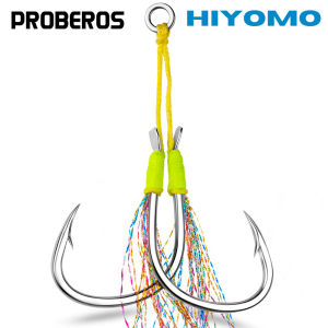 PROBEROS 2pair Metal Jig Assist Hook 1/0# 2/0# 3/0# 4/0# 5/0# Barbed Double Hooks Thread Feather Fishing Hooks Carbon Steel Fishhooks Saltwater Fishing Accessories KSJ009