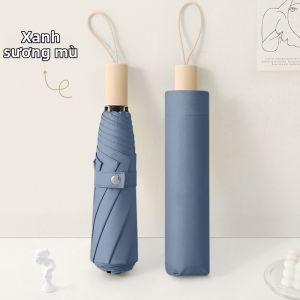 Ô Dù Chống Nắng Gấp Đơn Giản Tay Cầm Gỗ Đen