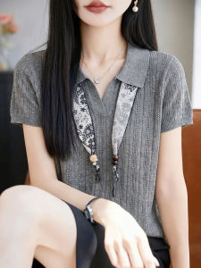 SHEHAN | Vintage Stylish Hollow-out Short Sleeve Stand-up Collar Ribbon Knitwear