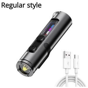 Handheld Mini LED Flashlight Type-C Charging Magnetic Keychain Lamp Camping Lamp with Clip Cap Waterproof Emergency Torch