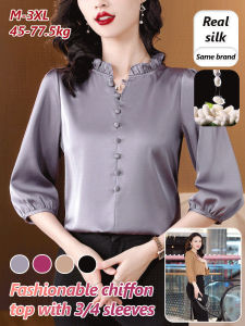 Womens Chiffon Top Fashionable Chiffon Top With 3/4 Sleeves Womens Half-high Collar Shirt Long-sleeved Bottoming Shirt Chiffon Top