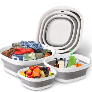 3 Pack Collapsible Tub Wash Basin Laundry Baskets Space Saving Storage Container for Dishing Fruit Camping Laundry Hiking Home