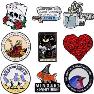 Skeleton Brooches For Women The Reader Tarot Cards Enamel Pin Metal Badge Jewelry Clothing Backpack Accessories Friends Gift