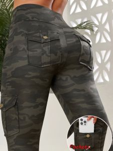 กางเกงลำลองเอวสูงทรงสลิมฟิตพิมพ์ลาย กางเกงขายาวทรงสลิมฟิตเอวสูง กางเกงขายาวลำลองสำหรับผู้หญิง