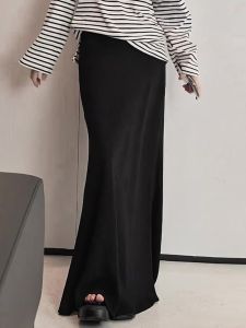 French High Waist Black Asymmetrical Skirt Womens Fashion Spring 2025 New Style Elegant Drapey Wrap Long Skirts