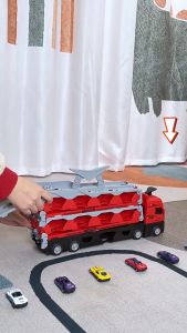 Đồ chơi xe ô tô tải container trẻ em 3 tầng biến dạng lắp ghép thành đường đua dài 2m kèm nhiều ô tô hợp kim kích thước lớn cho bé