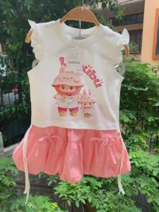 Set Melisa áo váy Labubu dây rút cho bé gái 11-43kg Chân váy bí hồng Áo thun Labubu cho bé