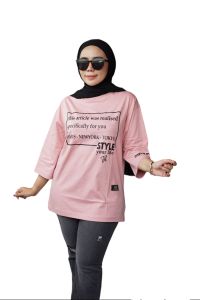 KAOS OVERSIZE WANITA MOTIF WARNA DUSTY // BAJU KAOS WANITA BIGSIZE LENGAN 7/8 DINARRY FASHION TOP