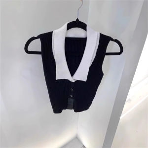 chaqi | Elegant Color Block Knitwear Womens Summer Slim Fit Sleeveless Top Shoulder Width Regular Fashionable Versatile Sweet Spicy Girl