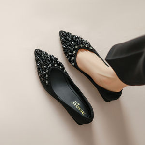 Elegant Chunky Heel Low Block Heel Water Diamond French Style Autumn Single Shoes Women Soft Bottom Comfortable Fashionable