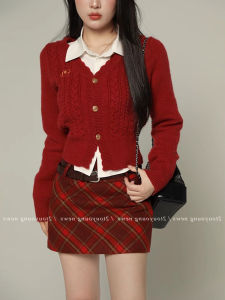 Red Knitting Cardigan Womens Blouse Fall and Winter 2023 New Preppy Style Sweet Embroidery Chic and Beautiful Inner Wear Sweater