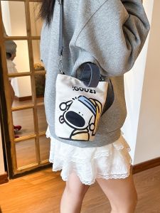 Canvas Bucket Handbag Portable Mobile Phone Bag for Office Workers And Girls Outdoor Carryall Handbag Casual Simple Style