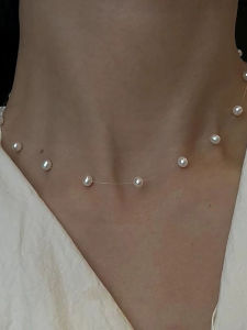 Titanium Steel Non-Fading Glass Pearl Starry Sky French Style Necklace Clavicle Chain Women Fashion Gentle Fairy Neck Chain