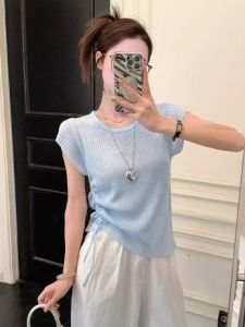 HUOLISI | Blue Sleeveless Slimming T-Shirt